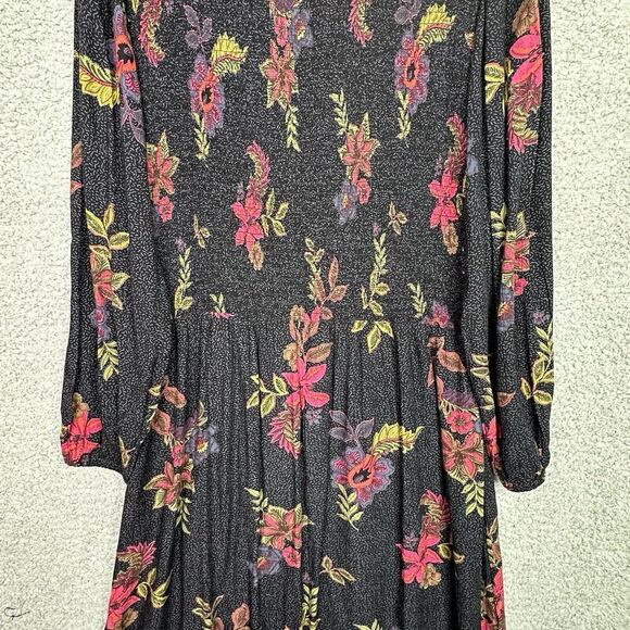 Fat‎ Face Bennie Floral Midi Dress Sz 10 Short Black Red Floral Smocked Boho - Picture 12 of 12